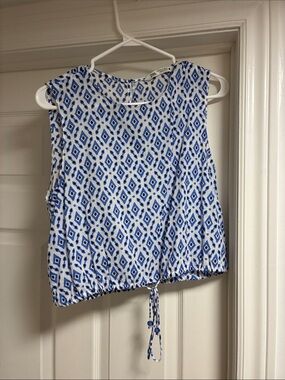 Zara Blue and White Geometric Drawstring Tank